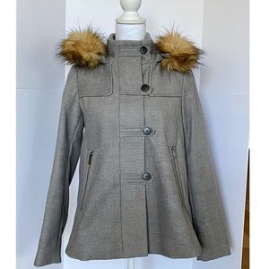 Zara Gray Coat w Detachable Faux Fur Hood